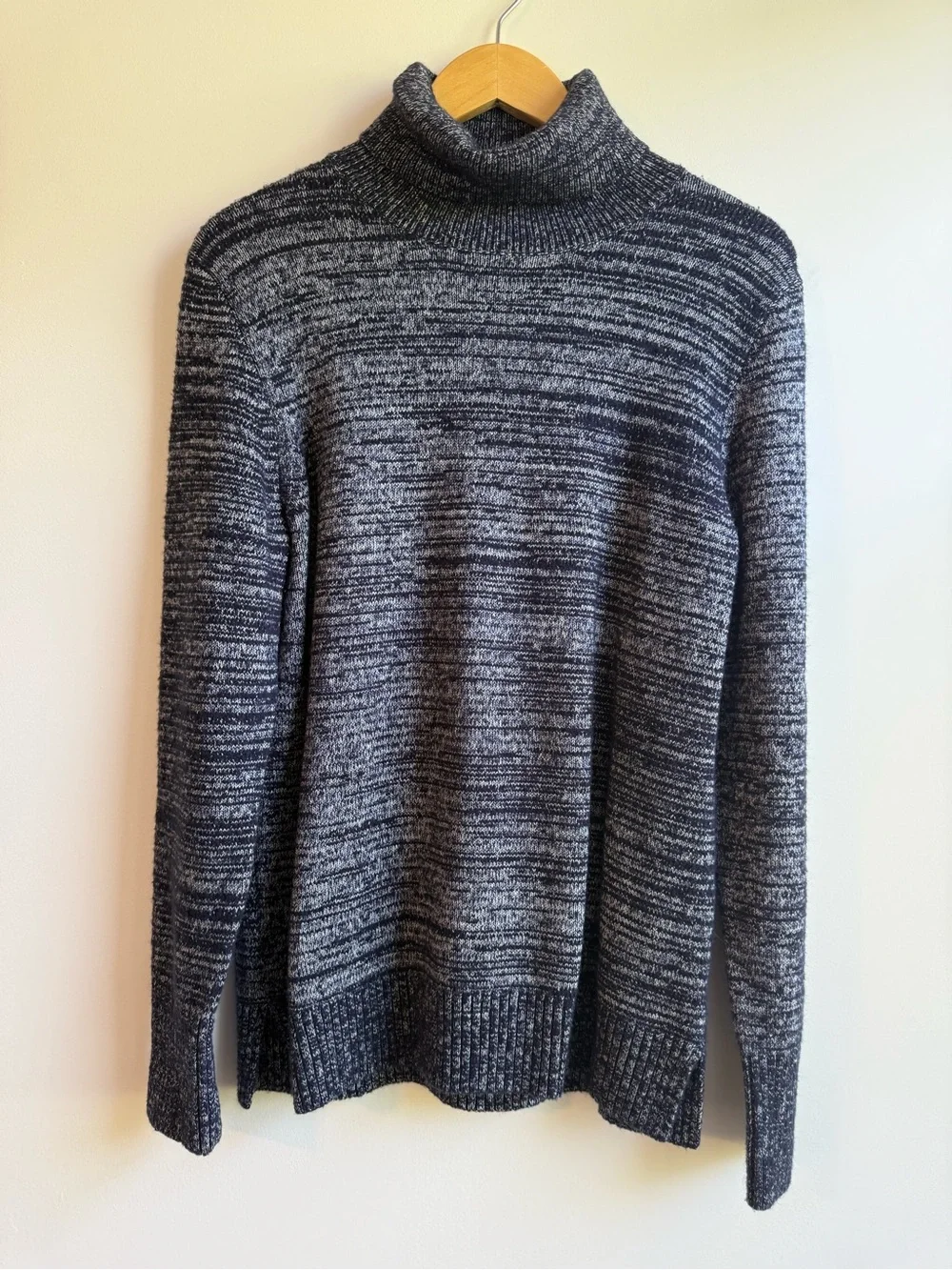 J. Crew Men's Navy Blue and Gray Marled Turtleneck Sweater